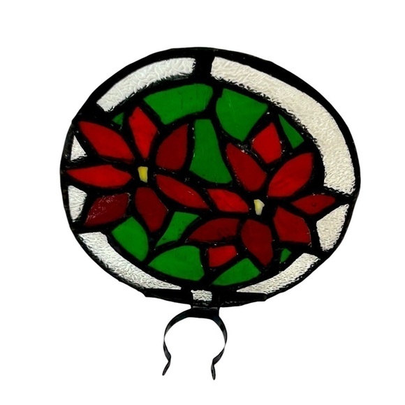 Christmas Tiffany Poinsettias Night Light Glass Holiday Red/Green EUC - Picture 5 of 6